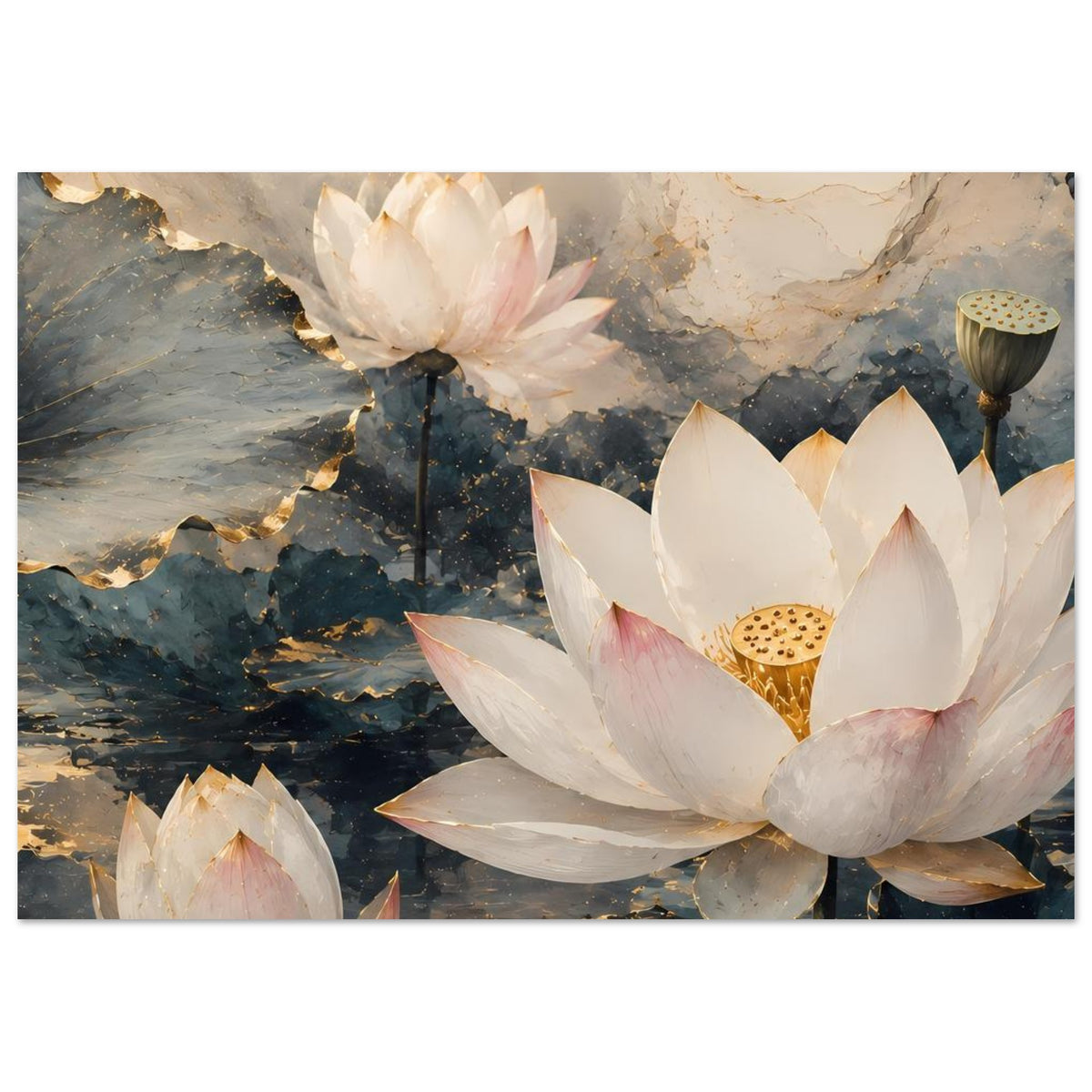 Lotusblumen-Poster mit Goldakzent, horizontales Format