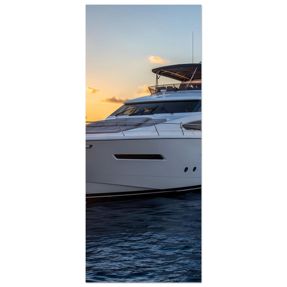 Hochformat-Poster, Ausschnitt einer weißen Yacht mit Fenstern und Rumpf