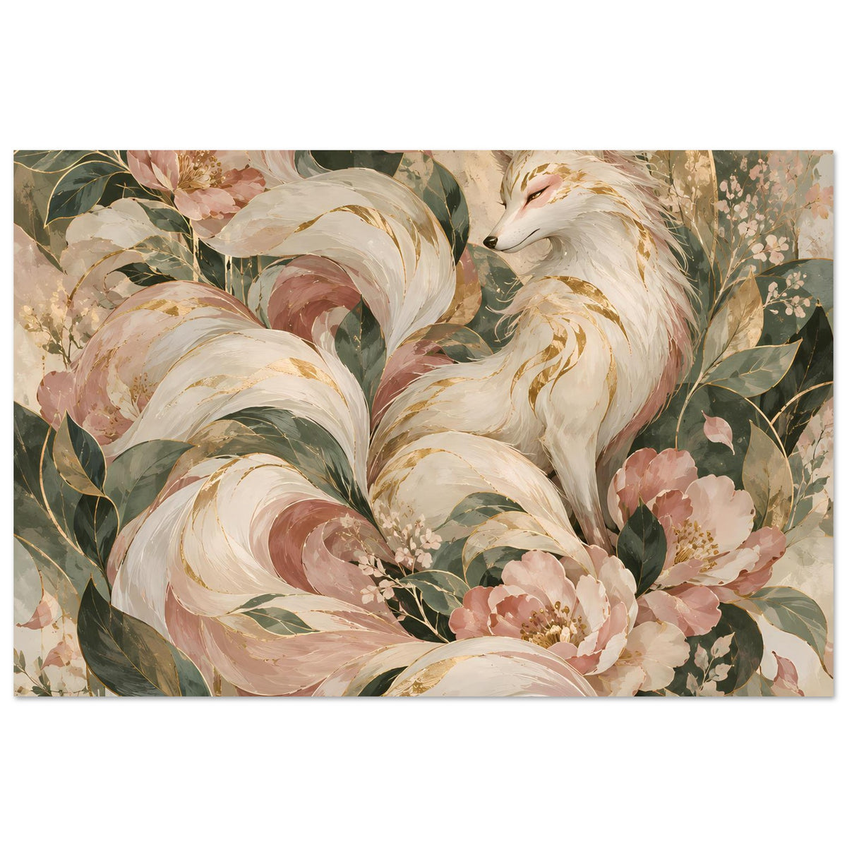 Poster mit Fuchsmotiv in Rosé-, Grün- und Goldtönen
