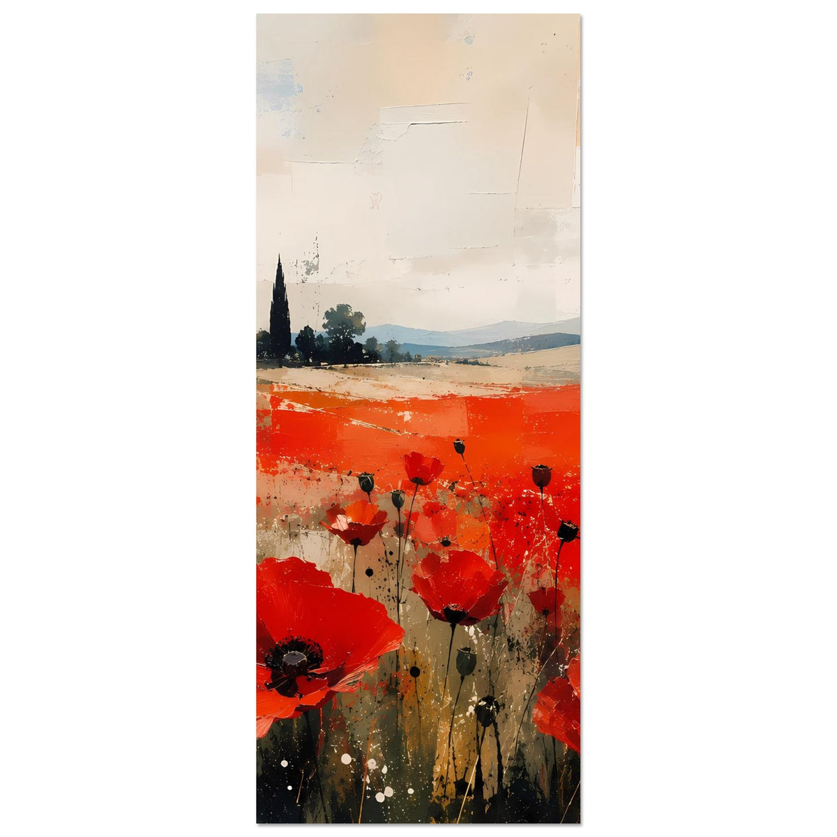 Hochformat-Poster mit roten Mohnblumen und abstrahierten Pinselstrichen, Motiv vertikal