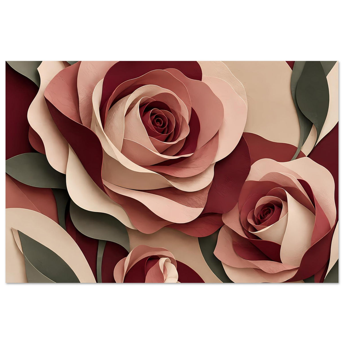 Florales Kunstposter mit Rosen in Burgunder, Rosé und Beige