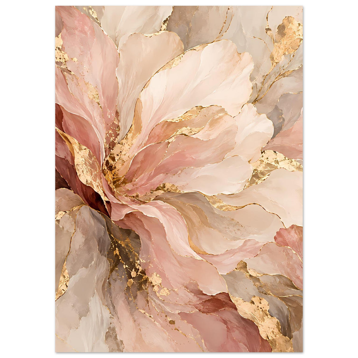 Florales Poster im Hochformat mit Blush- und Golddetails auf matter Papieroberfläche