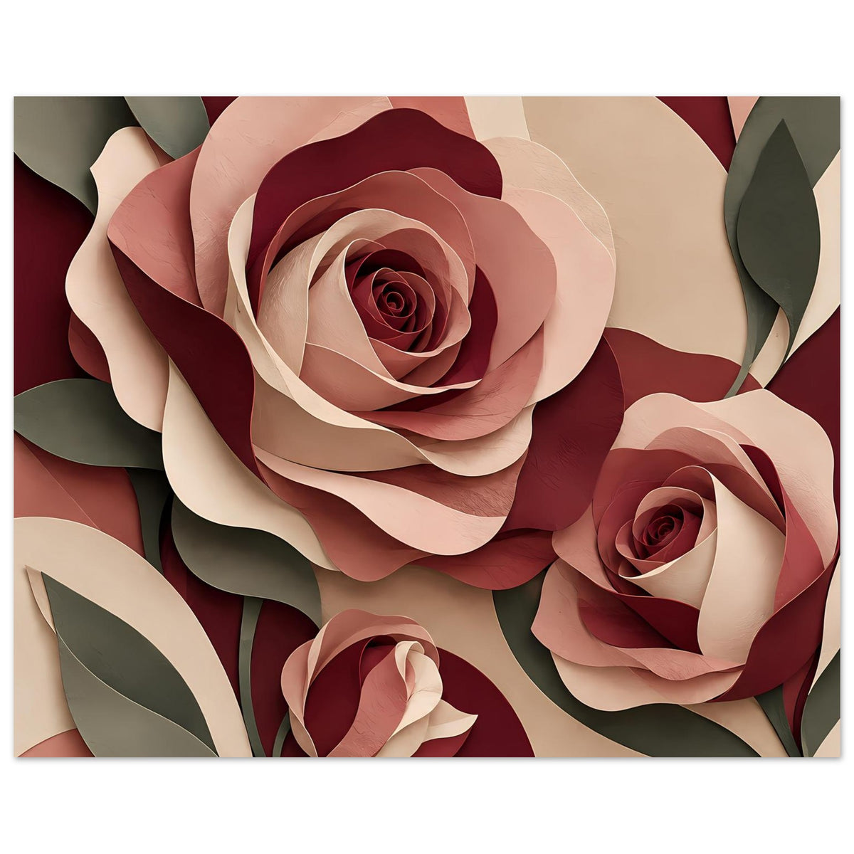 Florales Kunstposter mit Rosen in Burgunder und Rosé