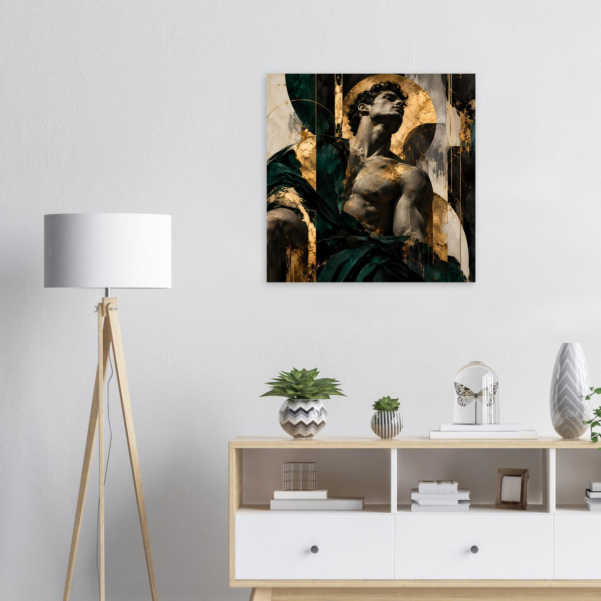 Barockes Kunstposter: Porträtfigur mit dunkelgrünem Tuch und goldenen Highlights