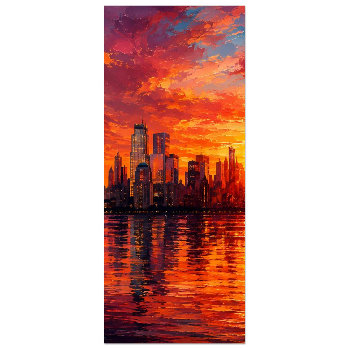 Poster im Hochformat: New-York-Skyline mit One World Trade Center bei Sonnenuntergang