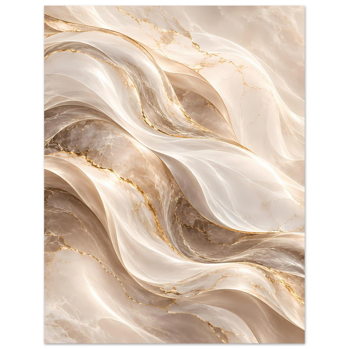 Abstraktes Wellen-Poster mit eleganten Goldlinien und Creme-Wirbeln, rechteckig, zentrierte Darstellung