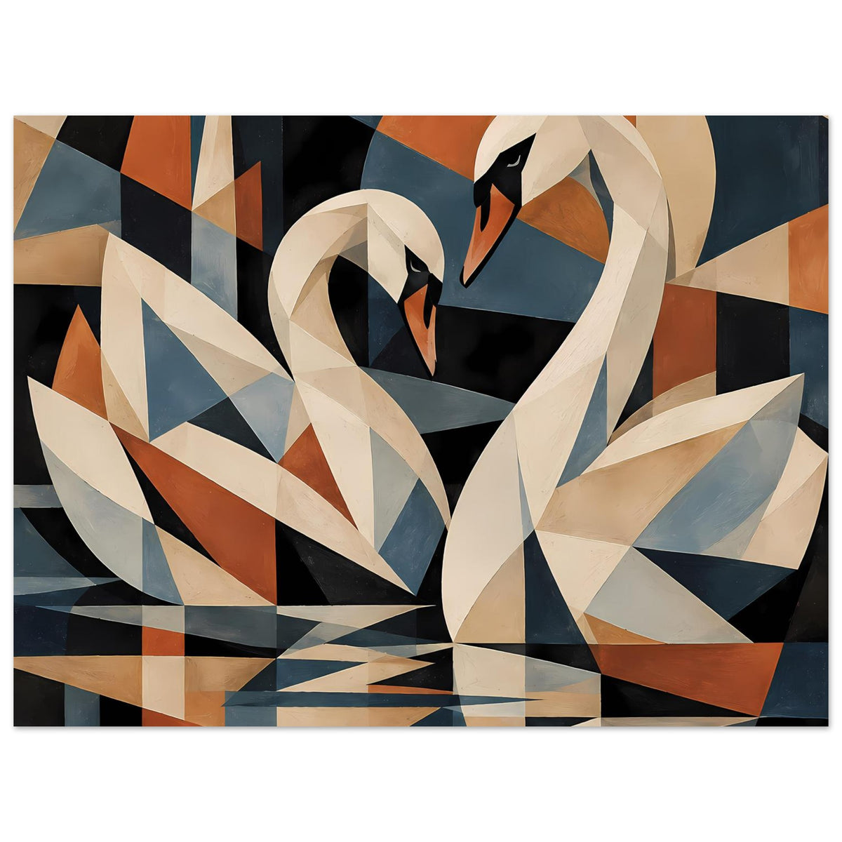 Kubistisches Schwanen-Poster, symmetrische Komposition mit Schwan im geometrischen Stil