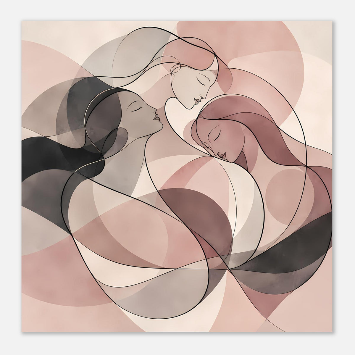 Abstraktes Poster mit drei Frauen in Rosé, Creme und Grau