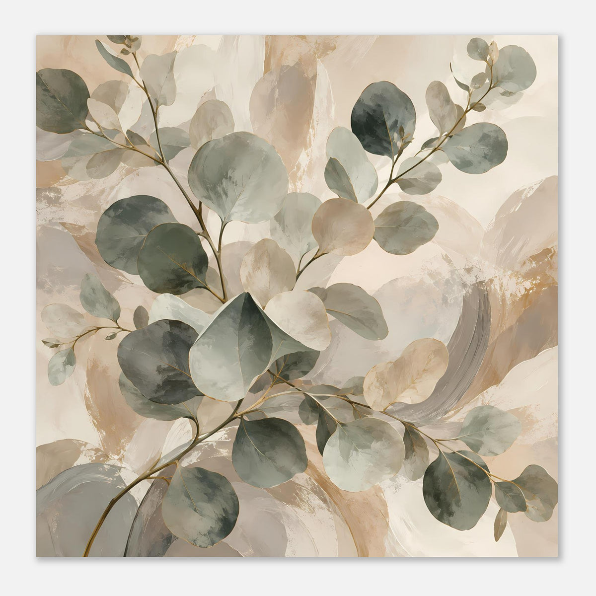 Botanisches Poster im Nahansicht-Stil: Eukalyptusblätter in Salbeigrün und Creme