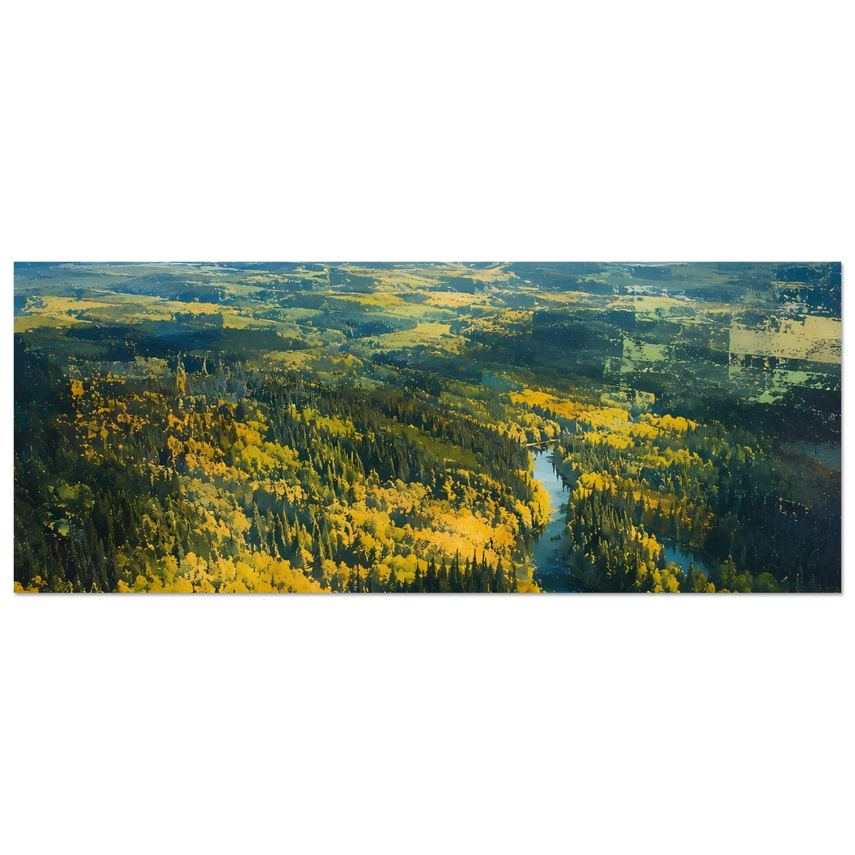Premium-Poster im Querformat: Herbstwald mit Fluss durch das Tal