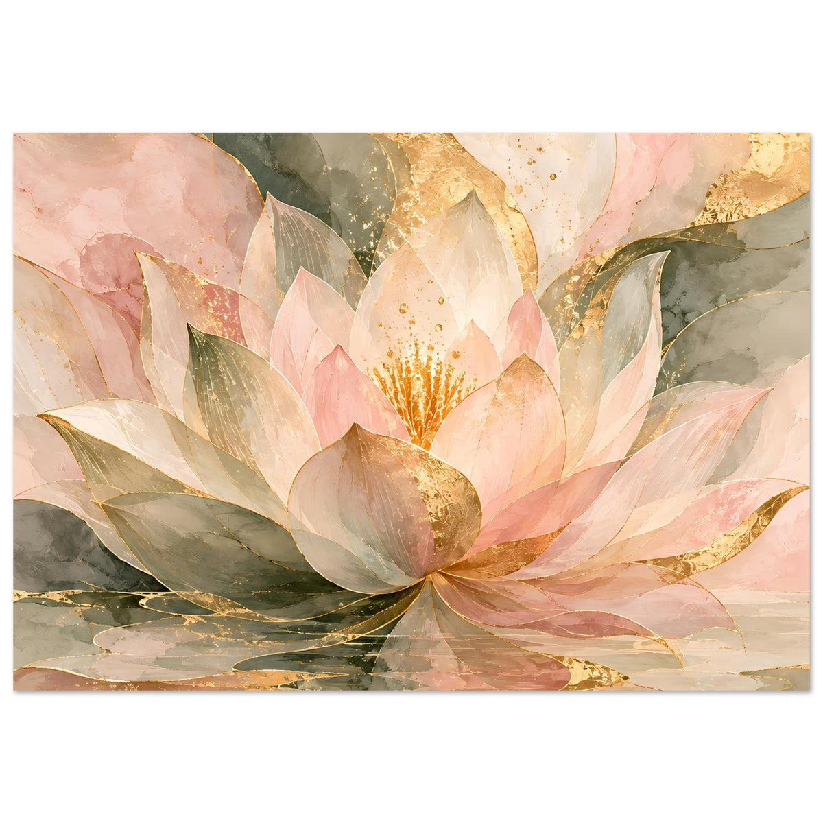 Zen-Poster mit Lotusblüte in Rosé, Gold und Grün