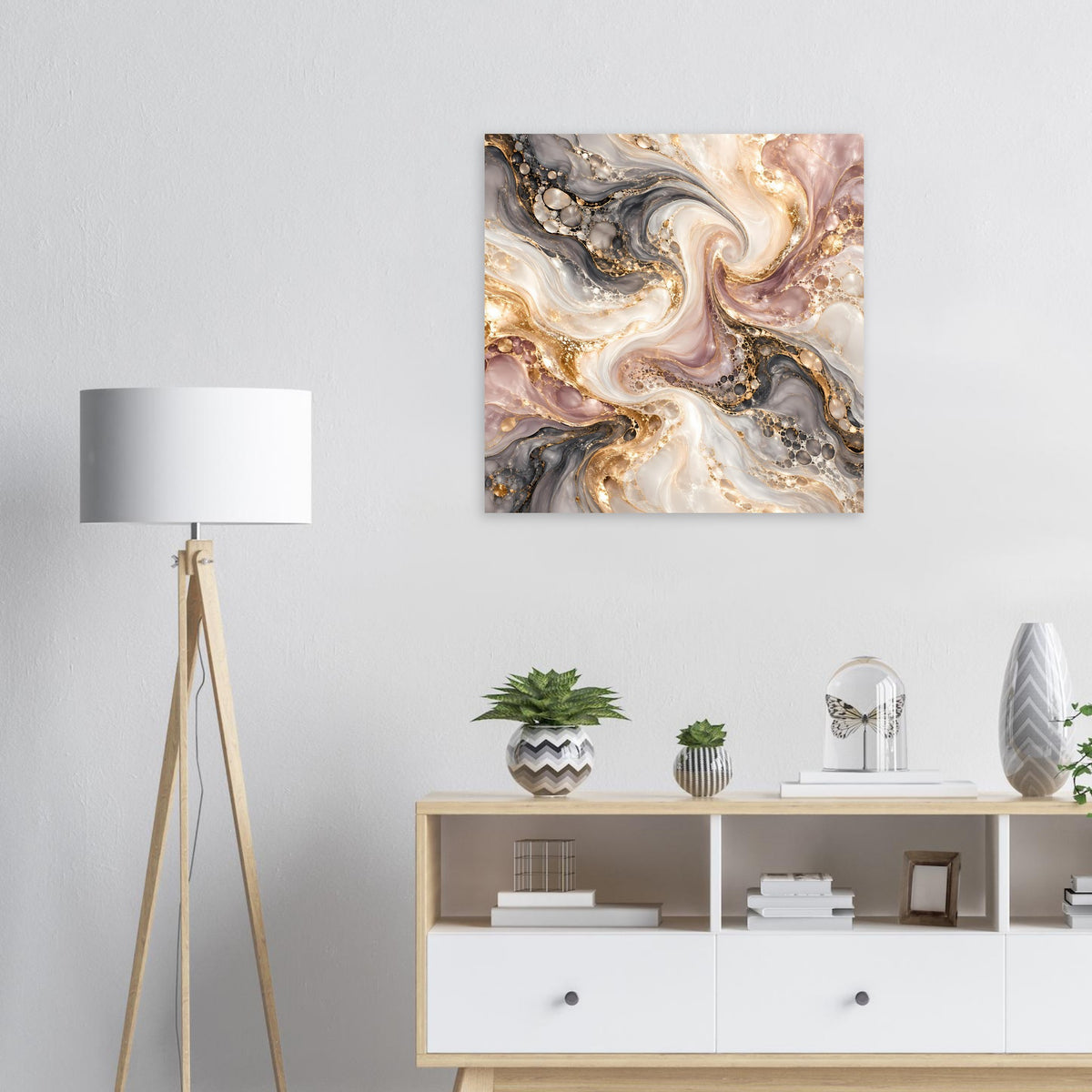 Quadratisches Marmor-Poster mit goldenen Akzenten in Creme, Grau und Violett