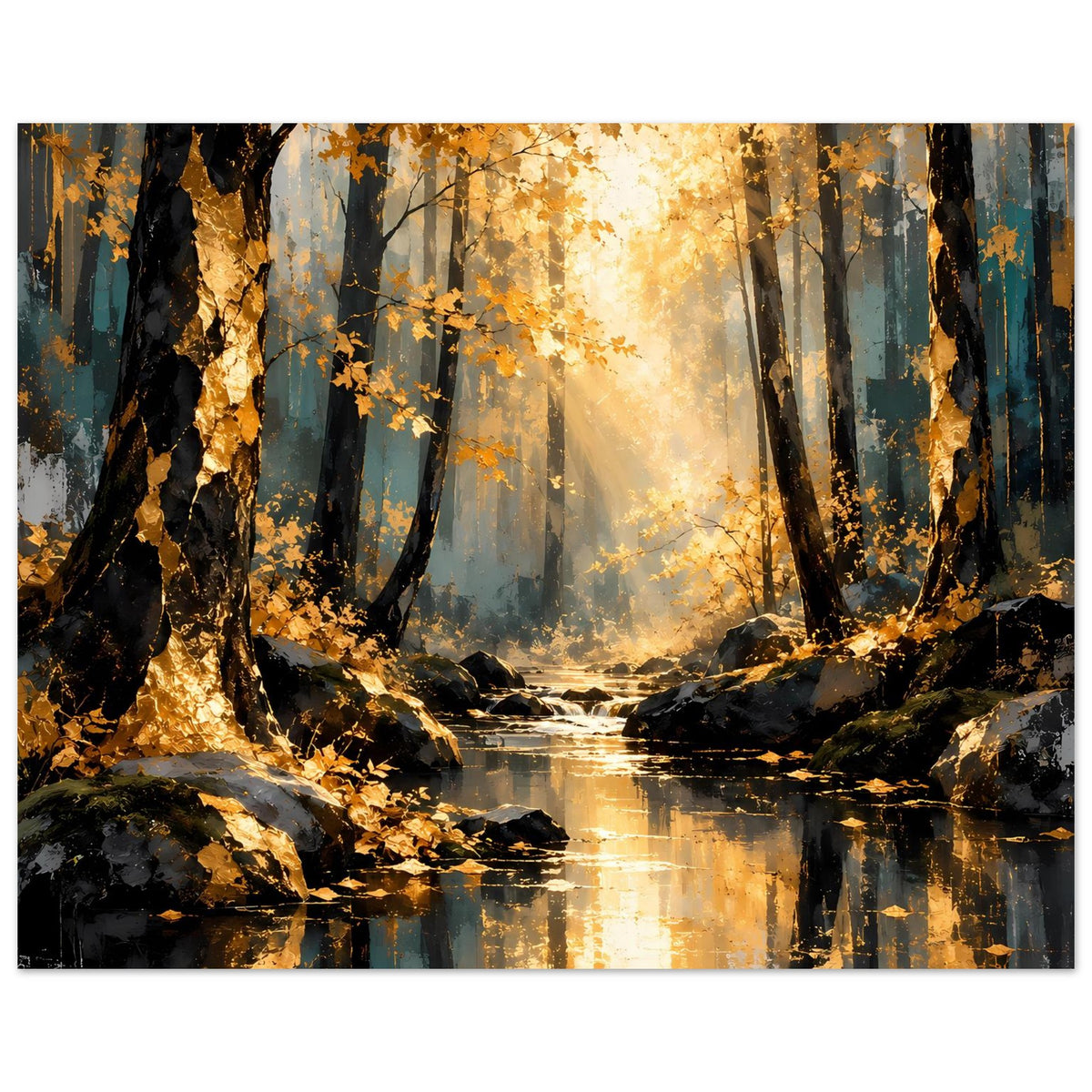 Herbstwald-Poster (Querformat) mit ruhigem Fluss und reflektierendem Wasser