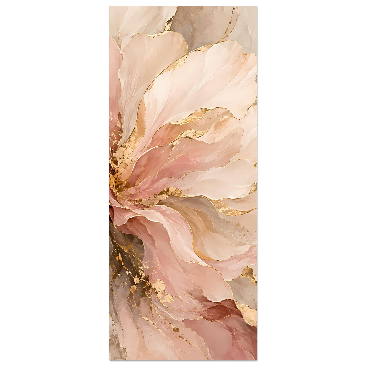 Vertikales Poster mit abstrakter Blüte in Rosa, Beige und Gold