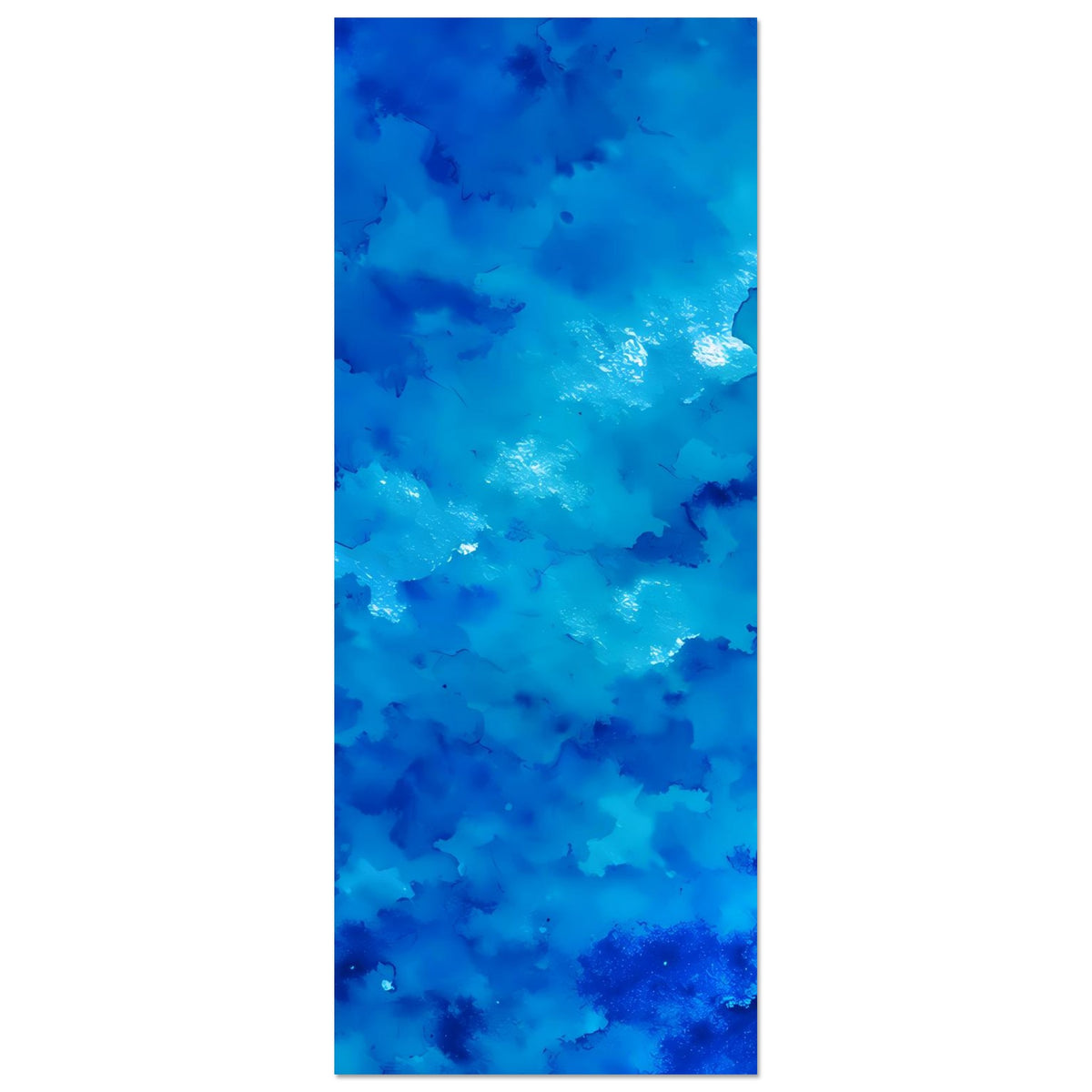 Abstraktes Kunstposter, vertikales Motiv, blaues Aquarell mit hellem Glanzpunkt