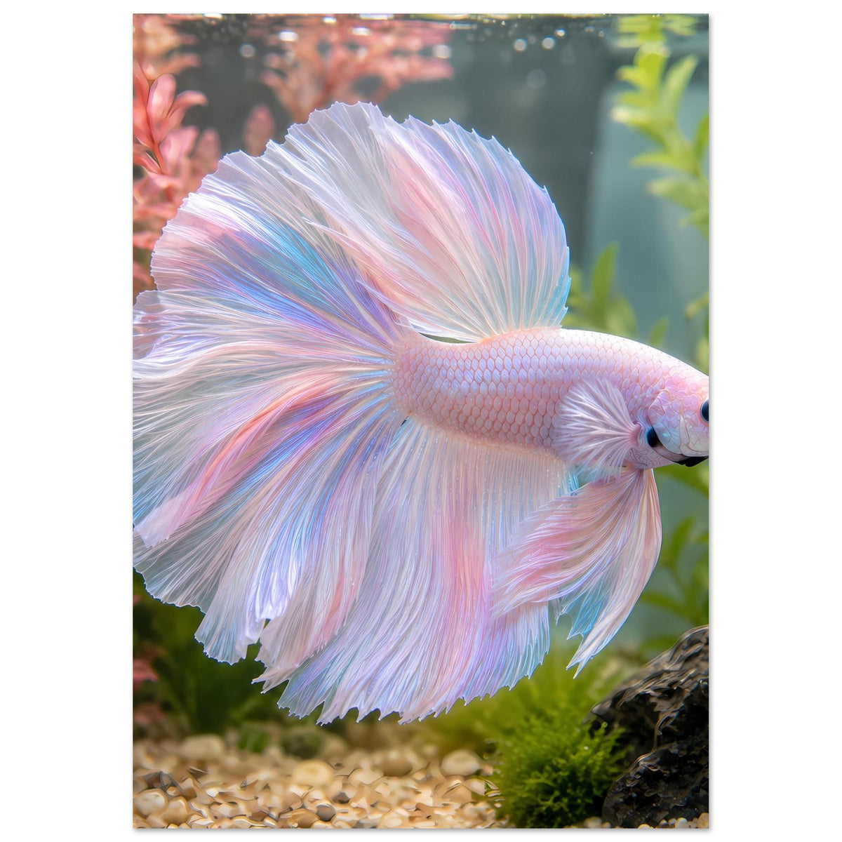 Betta-Fischposter mit farbig schimmernden Flossen, auf mattem Premiumpapier.
