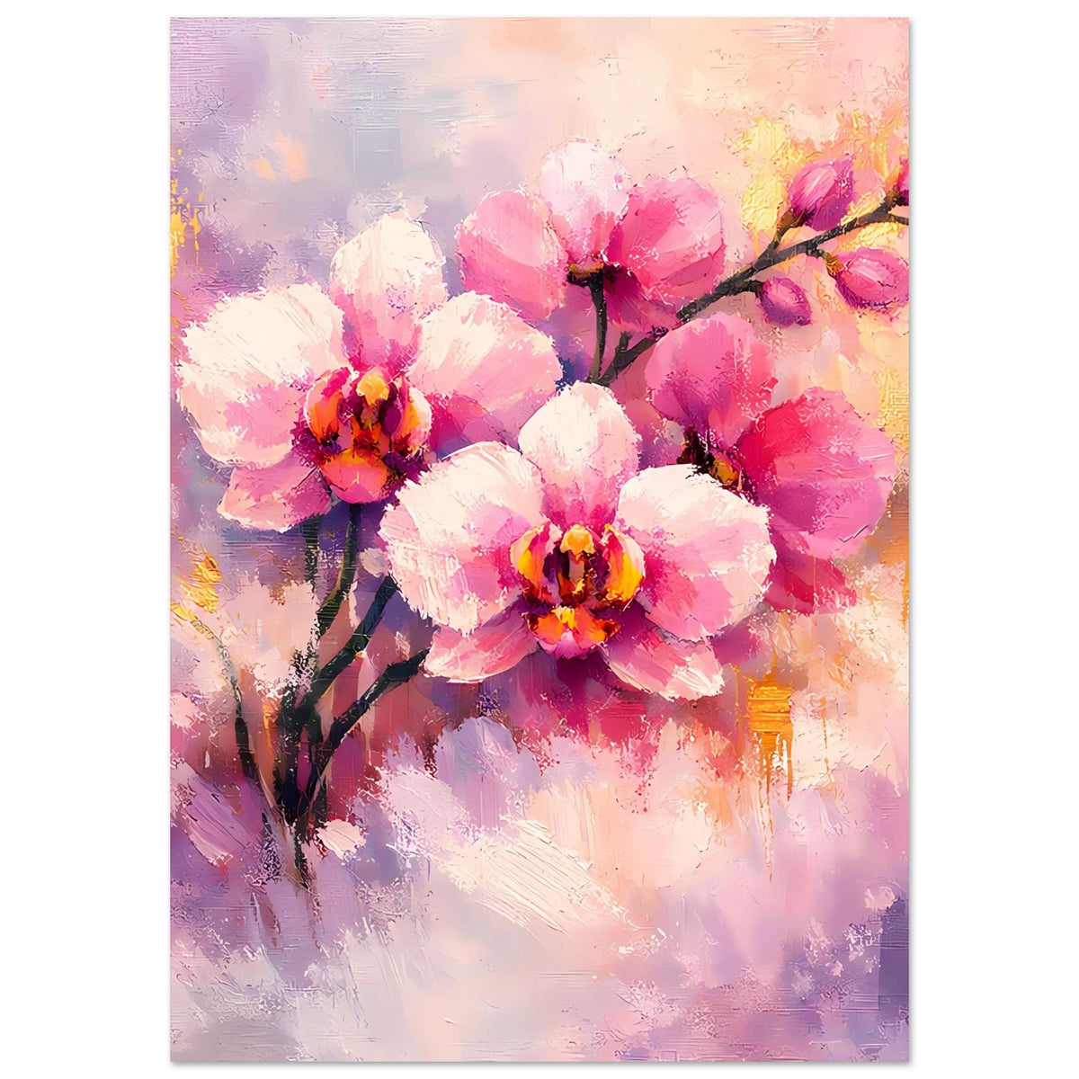 Poster mit rosa Orchideenblüten und goldenen Akzenten, hochformatig