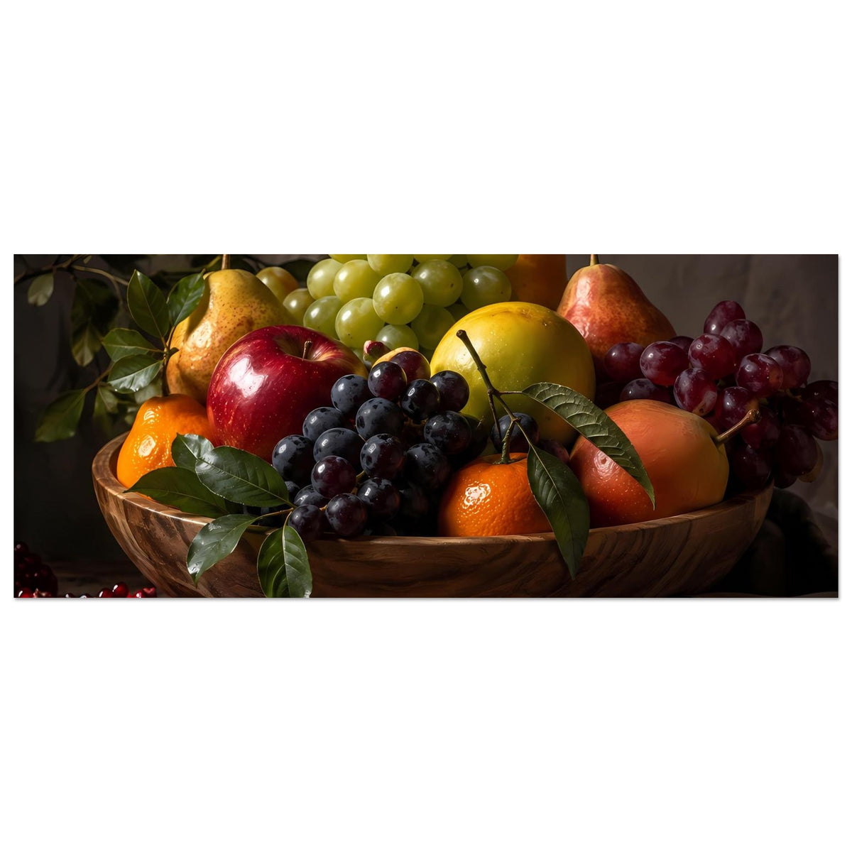 Früchtekorb-Stillleben-Poster (Querformat): Nahansicht Obstschale mit Trauben und Äpfeln
