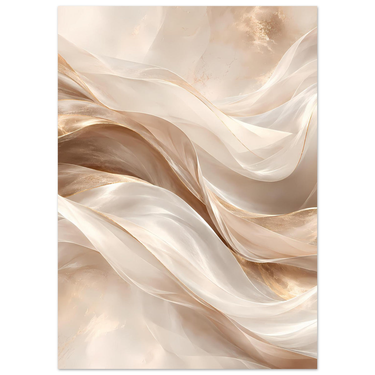 Abstraktes Poster im Hochformat: sanfte Wellenformen in Creme, Beige und Gold