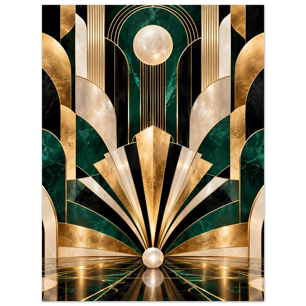Art-Déco-Poster mit Gold- und Smaragdgeometrie, vertikales Motiv