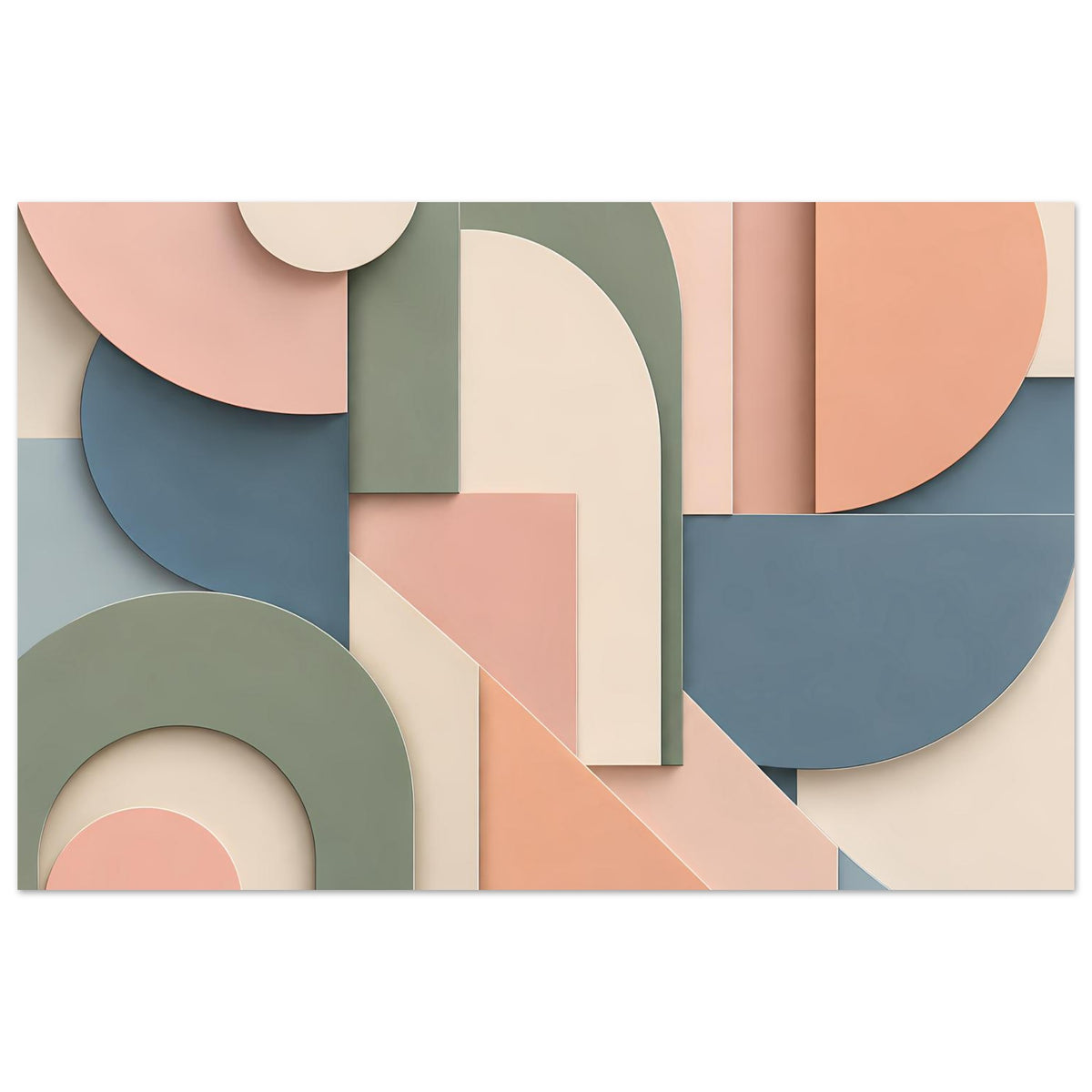 Abstraktes Kunstposter mit geometrischen Bögen in Terrakotta, Salbeigrün und Blau