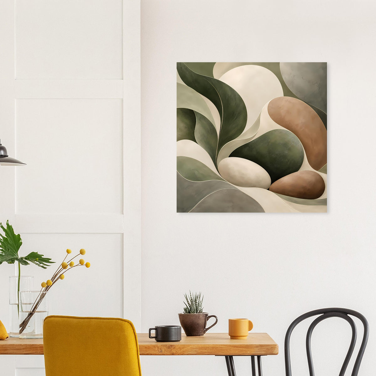 Quadratisches Poster mit organischer Wellen-Illustration in Olivgrün, Beige und Braun