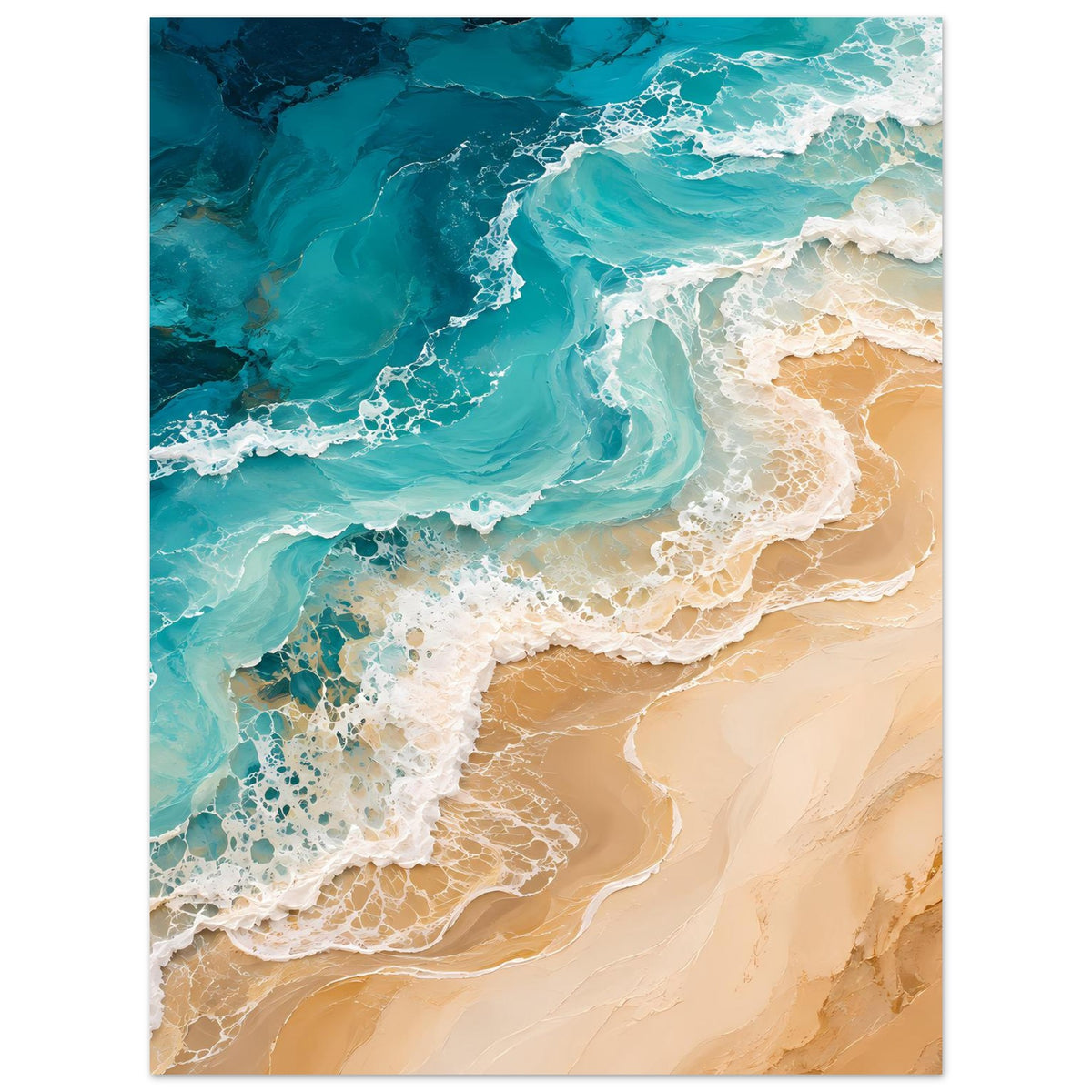 Abstraktes Meereswellen-Poster im Hochformat mit türkisblauem Wasser und hellem Seeschaum