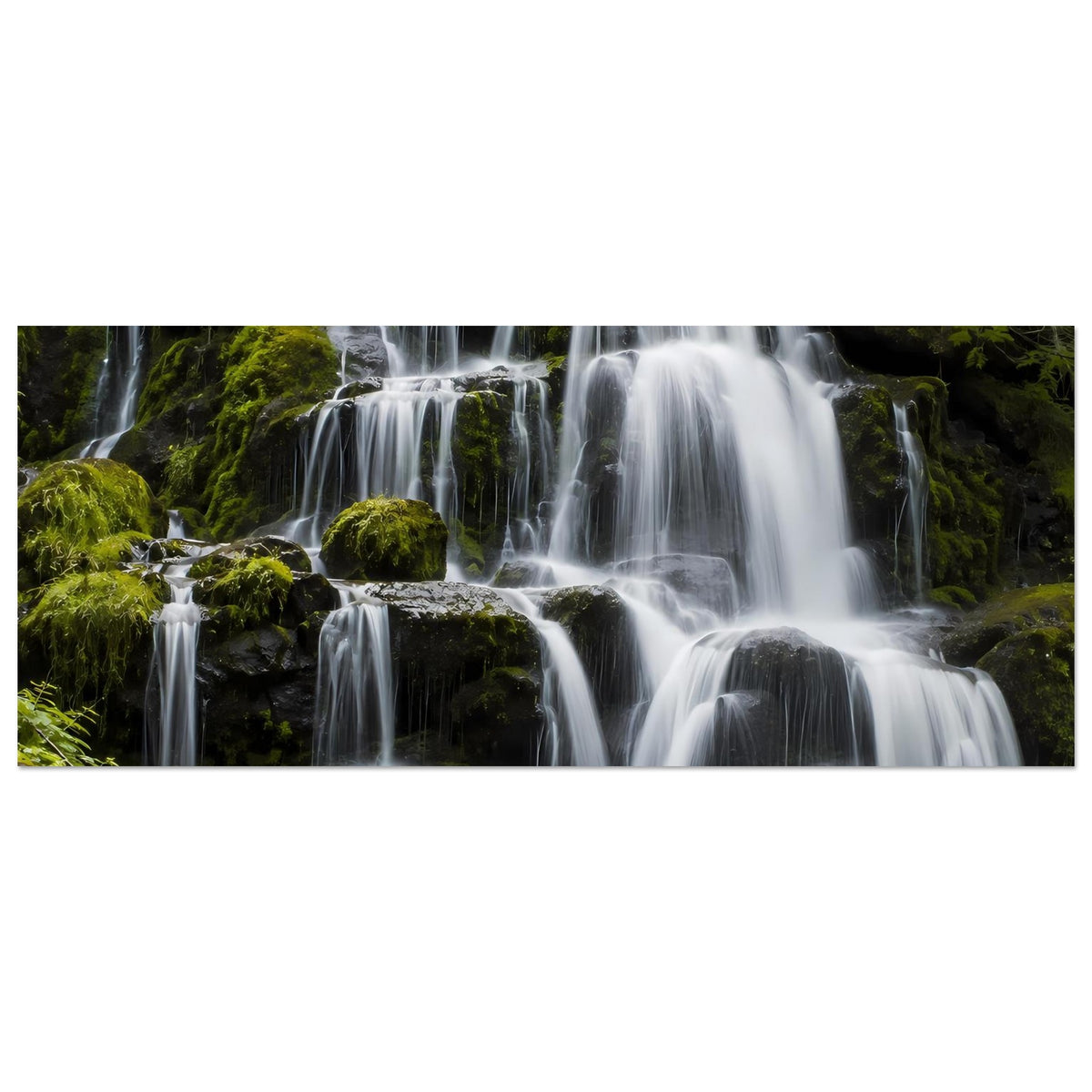 Wasserfall-Poster im Querformat: Kaskaden mit moosbewachsenen Felsen
