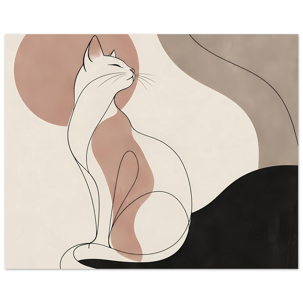 Minimalistisches Katzenposter mit stilisierter sitzender Katze in Erdtonfarben.