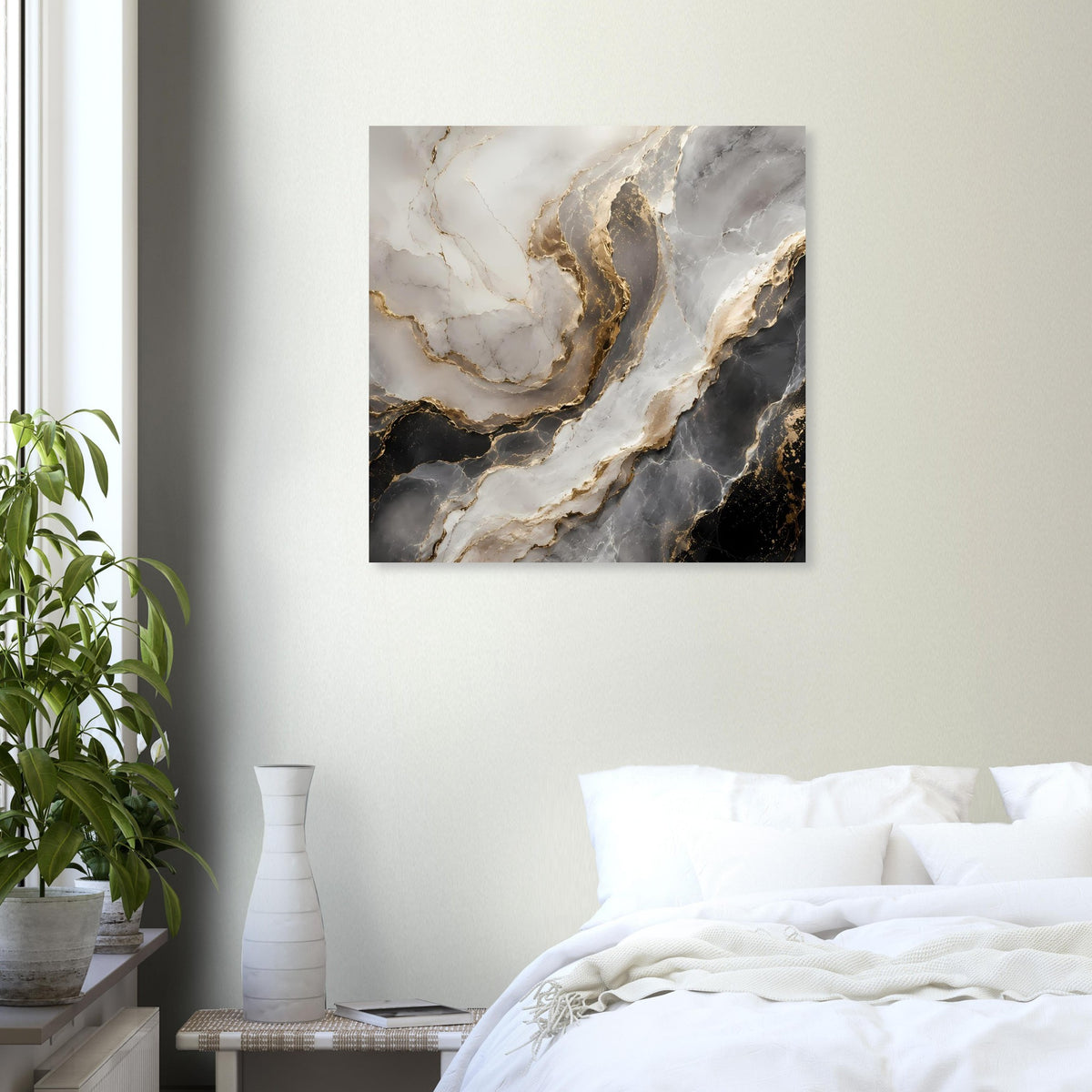 Quadratisches Poster: abstraktes Grau-Weiß-Marmor mit goldenen Einschlüssen