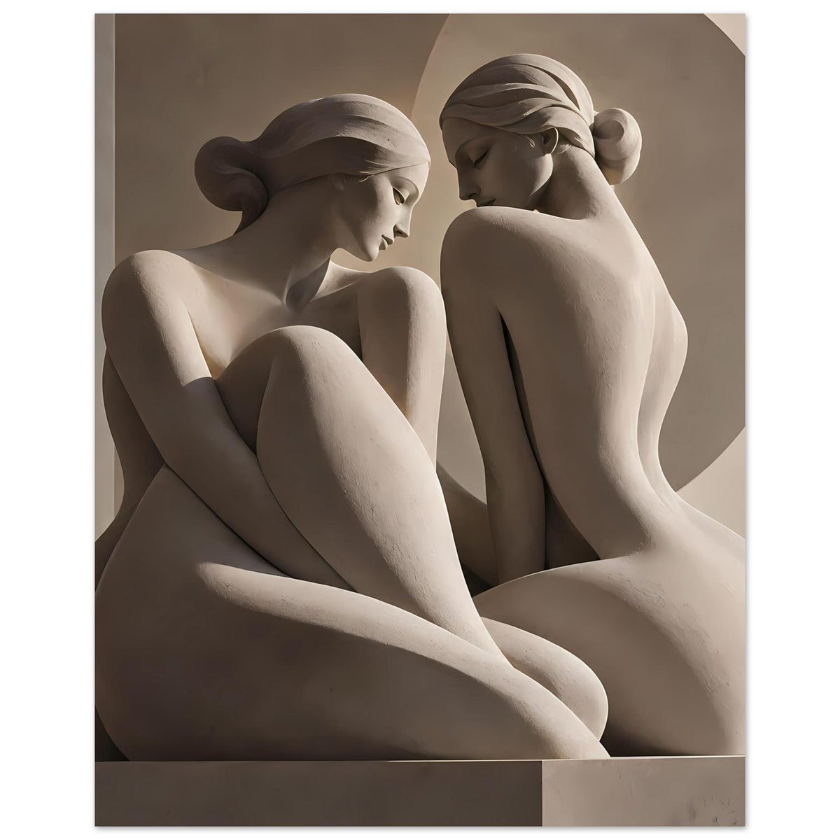 Kunstposter: zwei Aktfiguren nebeneinander, cremefarbene klassische Skulpturen