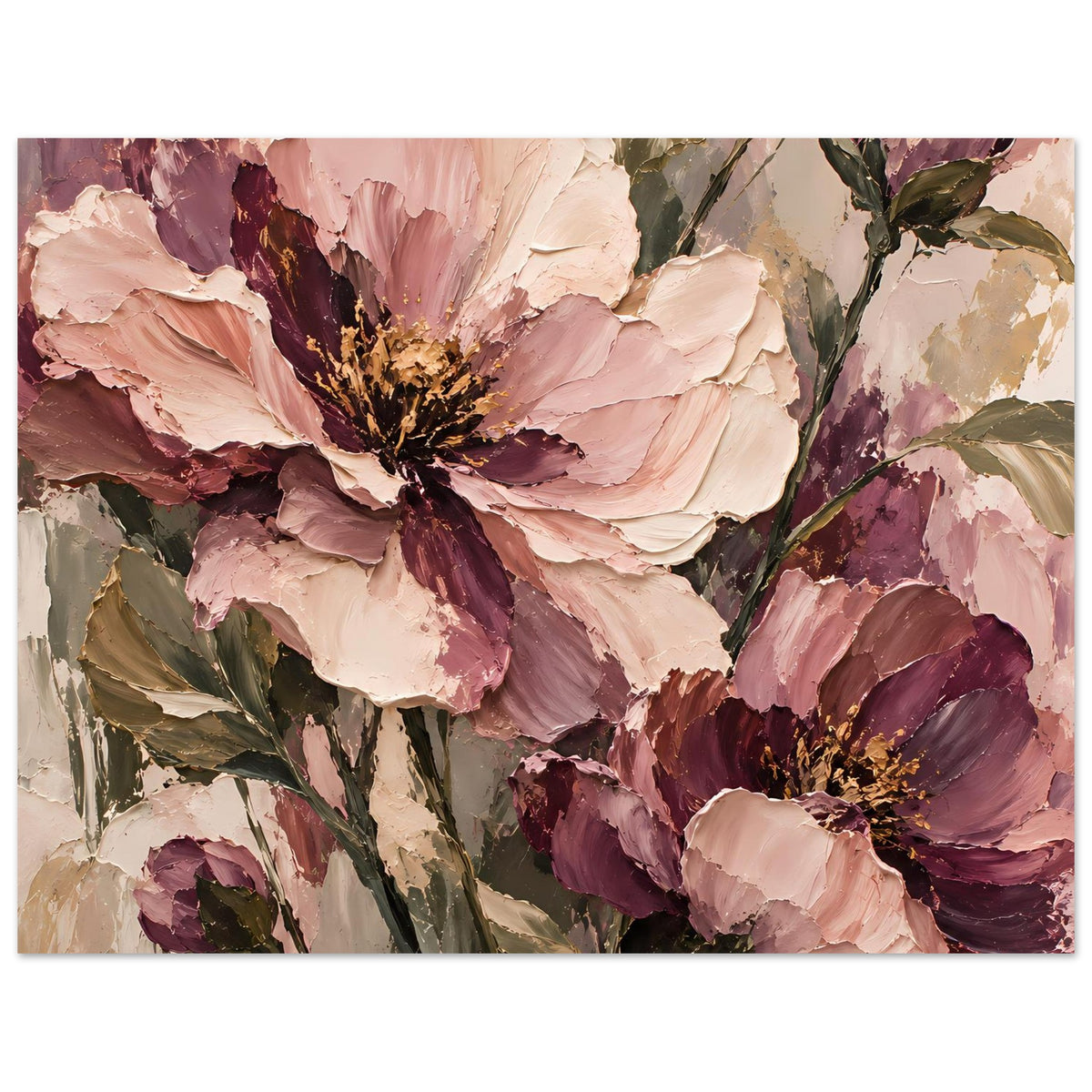 Florales Poster mit Blüten in Rosé- und Mauvetönen