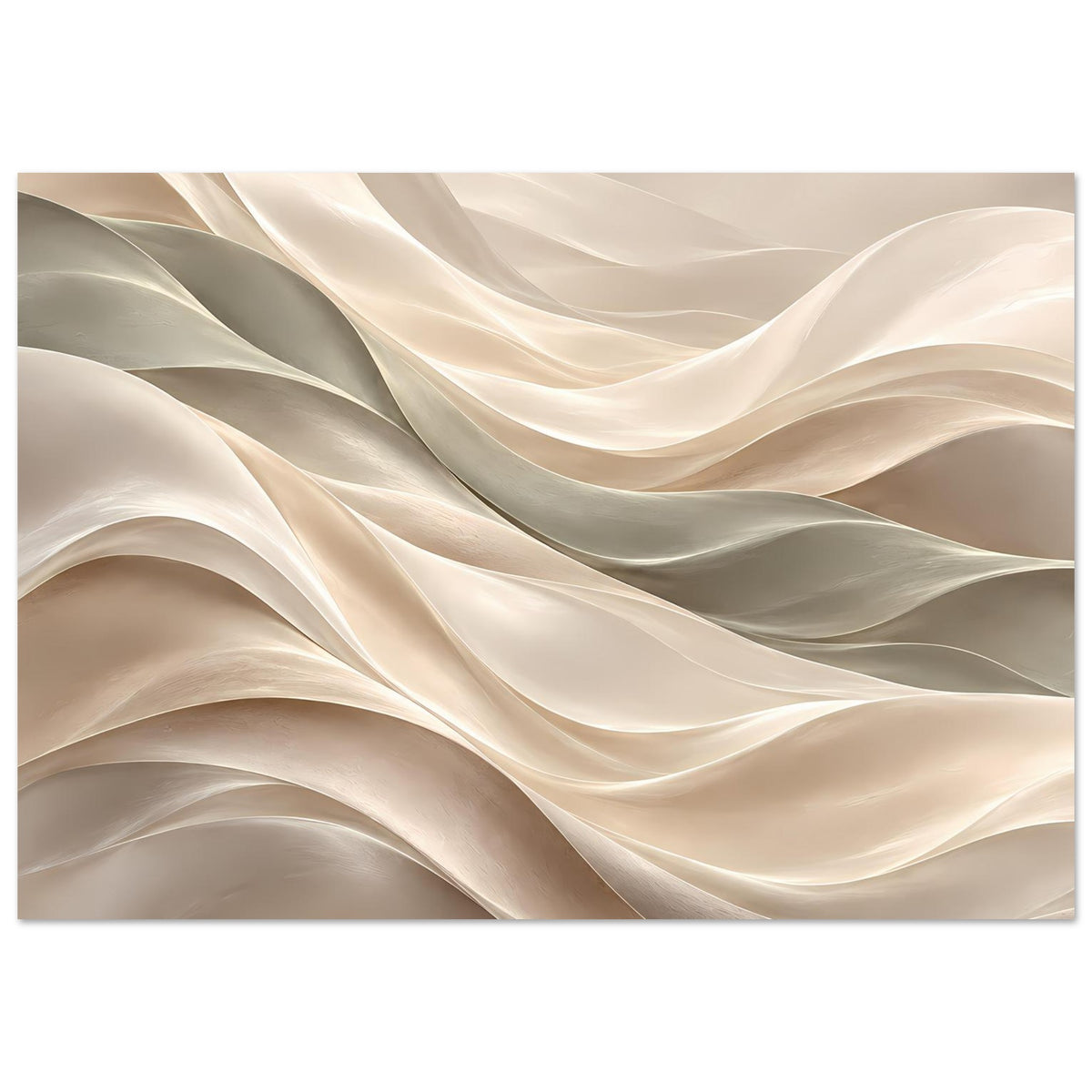 Kunstposter mit Wellenlinien in Creme-, Beige- und Grautönen, querformatig