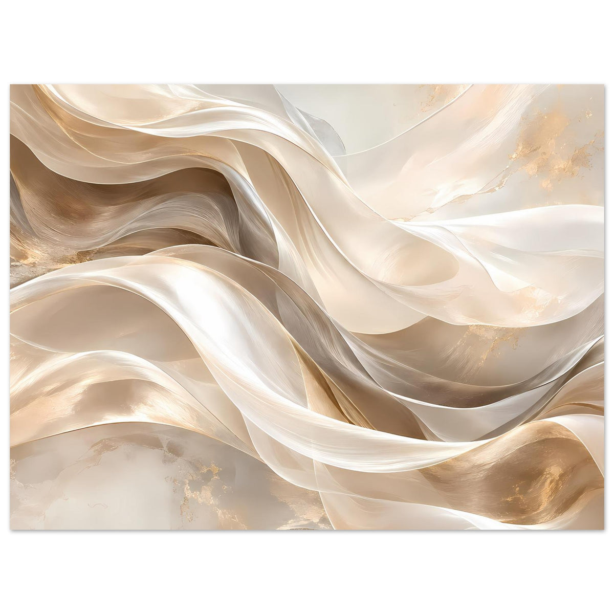 Abstraktes Leinwand-Poster mit geschwungenen Creme- und Goldwellen, horizontal