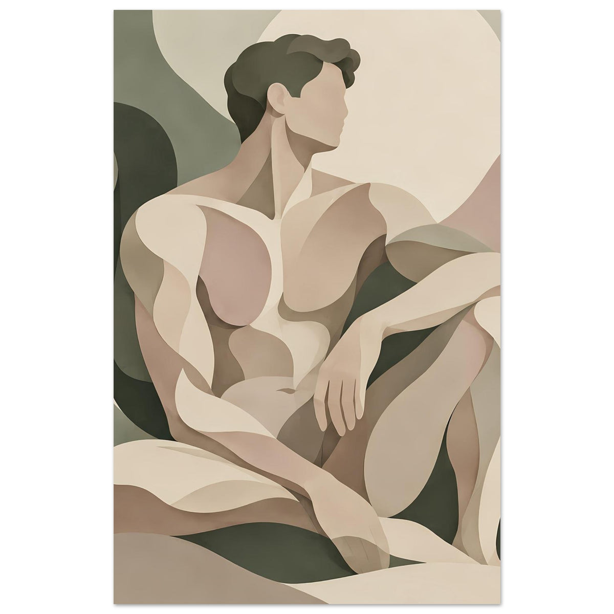 Abstraktes Poster (hochkant): Aktfigur im Profil, erdige Beige-, Grün- und Rosatöne