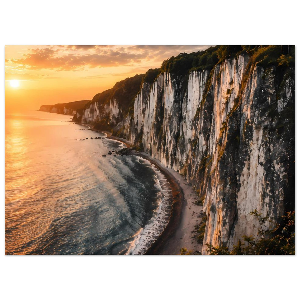 Fotoposter mit Steilküste und geschwungener Küstenlinie, Meer und Abendhimmel