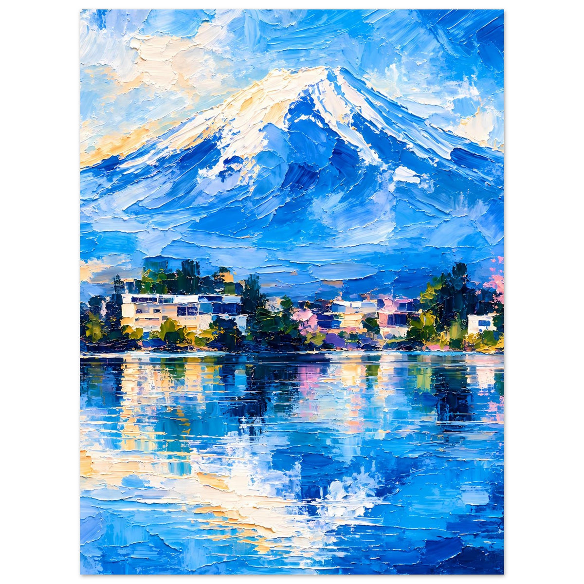 Berglandschaftsposter, vertikal: Berglandschaft mit See, türkis-blauem Himmel und Reflexionen.