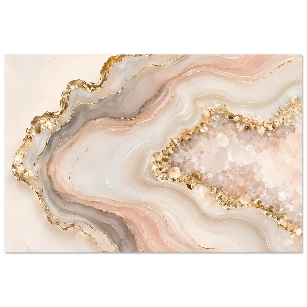 Abstraktes Poster mit Geoden in Rosé, Creme und Gold