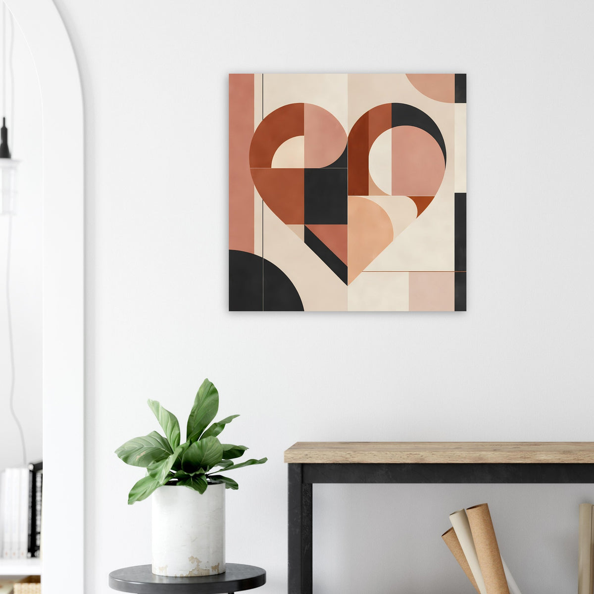Geometrisches Herzposter mit terrakotta-, rosa- und beigen Rechtecken