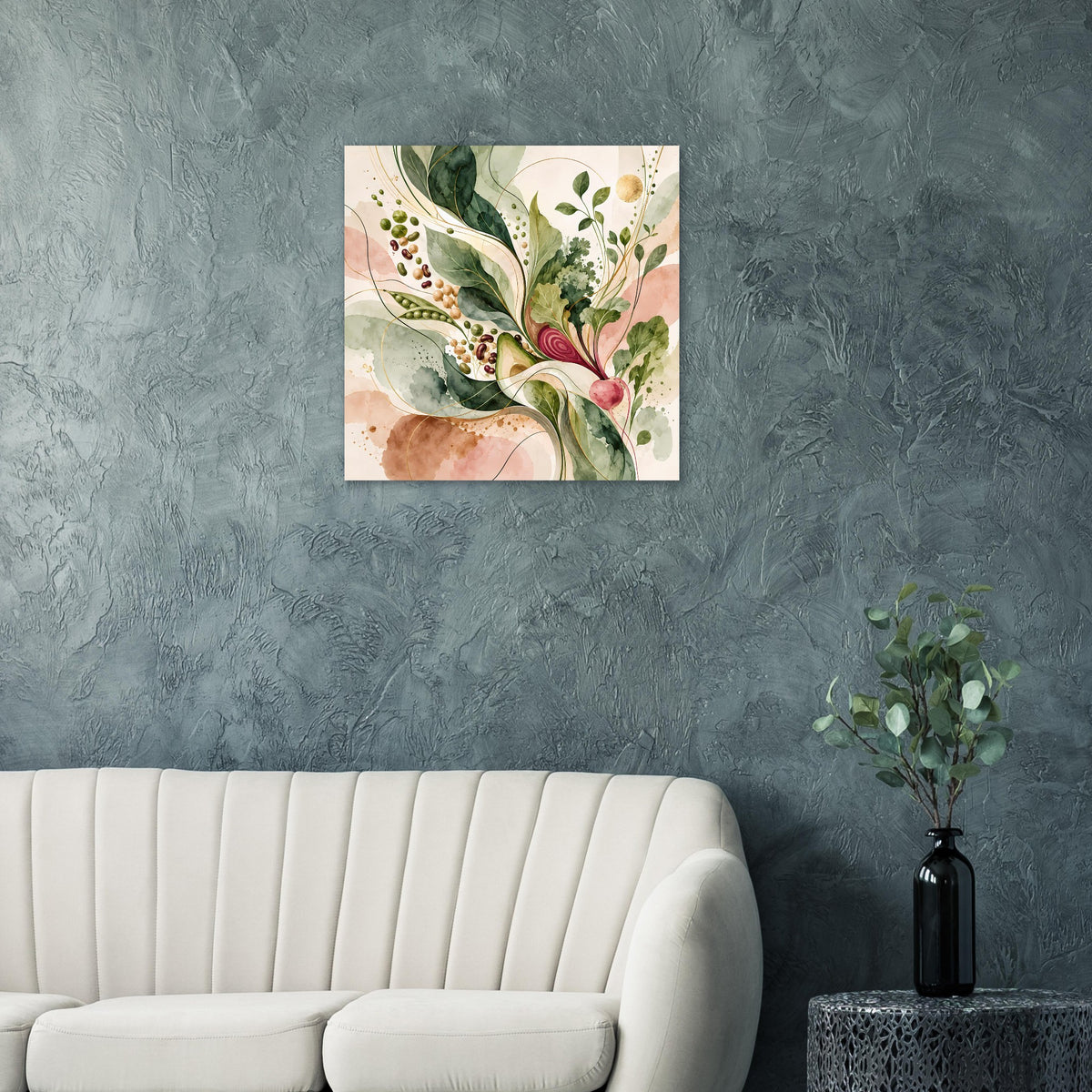 Botanisches Naturposter mit Blättern in Salbeigrün, Beige und Rosé