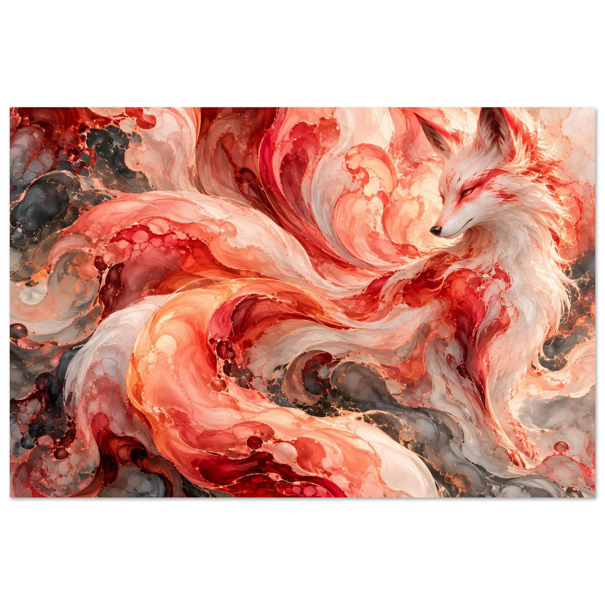 Feuriges Fuchs-Poster mit leuchtenden Rot- und Orangetönen, abstrakte Texturen, Querformat