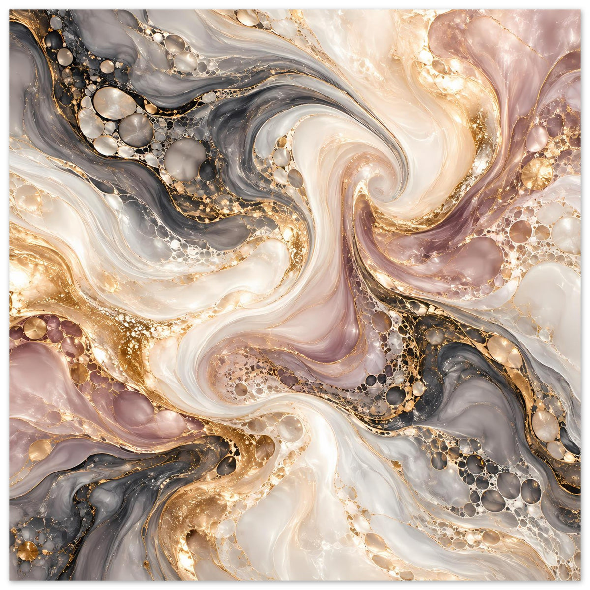 Marmor-Poster im Quadratformat mit goldenen Akzenten und abstrakten Swirls in Creme, Grau, Rosa
