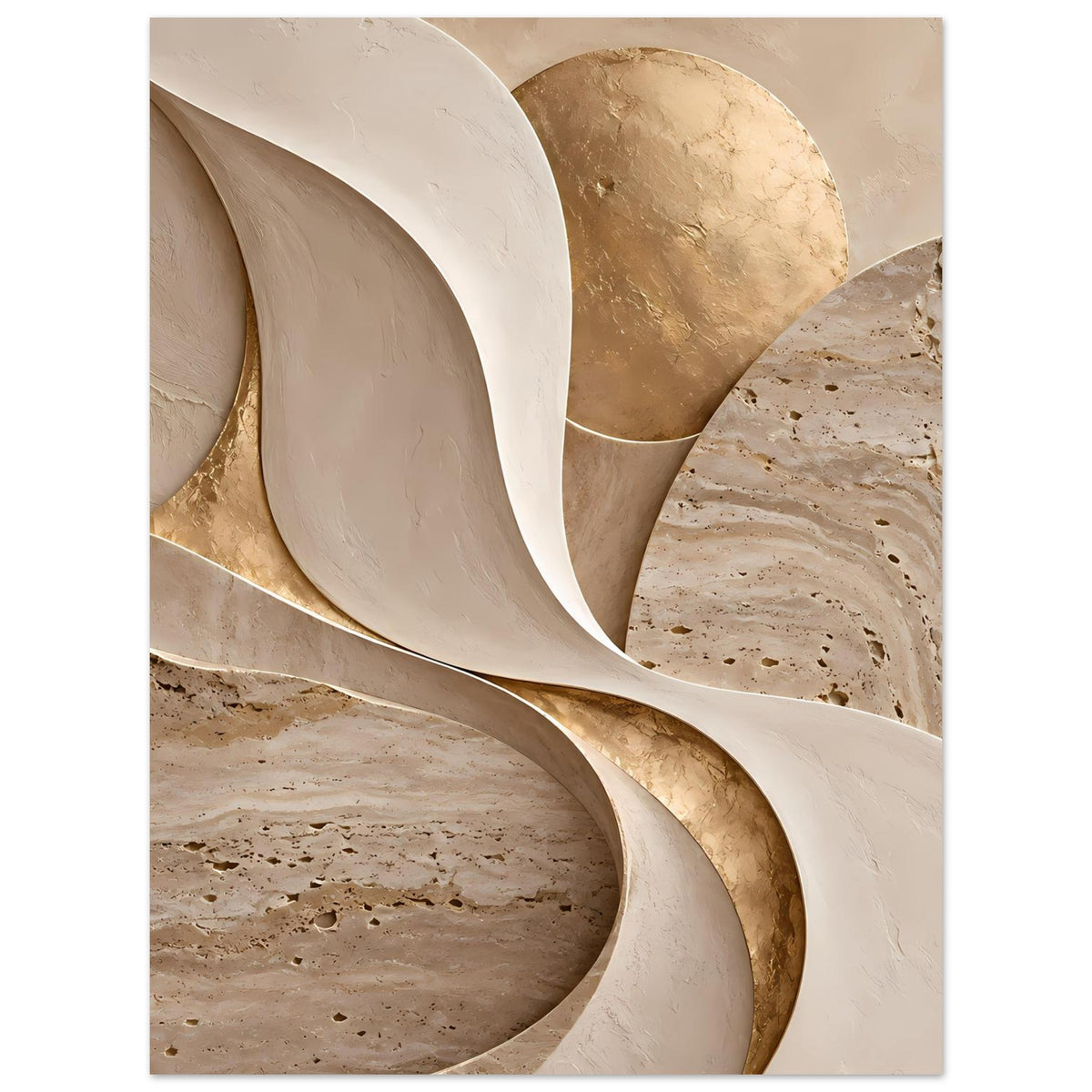 Kunstposter mit großen geschwungenen Bögen in Creme, Beige und Gold