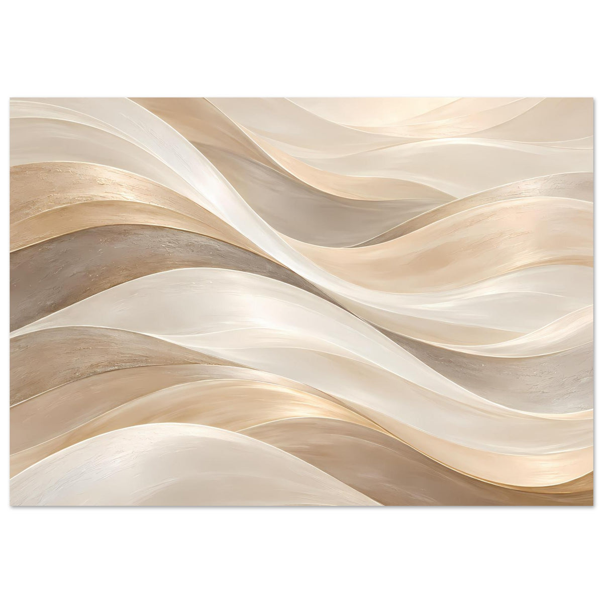 Kunstposter (quer) mit abstrakten, geschichteten Wellen in Creme und Gold