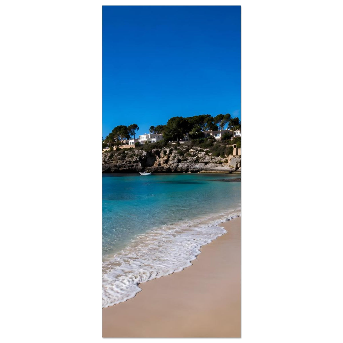 Meerstrand-Poster im Hochformat mit türkisblauem Wasser und hellem Sand
