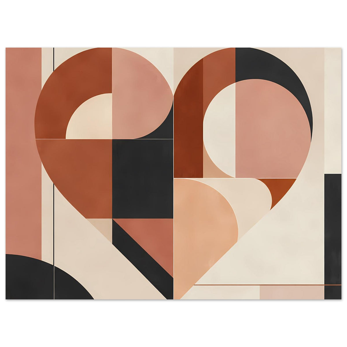 Poster mit geometrischem Herz aus Terrakotta-, Rosa- und schwarzen Formen