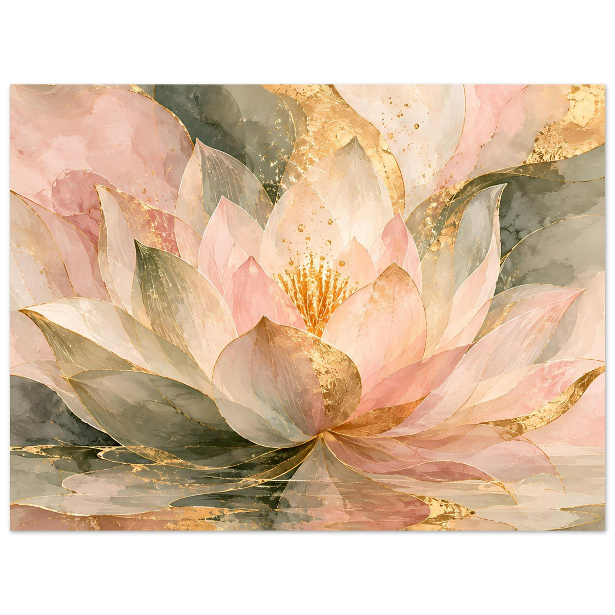 Lotusblüten-Poster in Rosé, Gold und Grün, horizontal