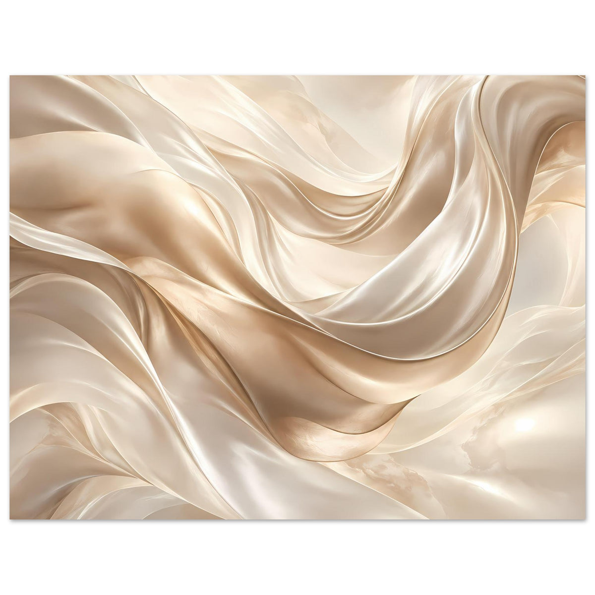 Abstraktes Kunstposter im Querformat mit fließendem cremefarbenem Swirl-Muster