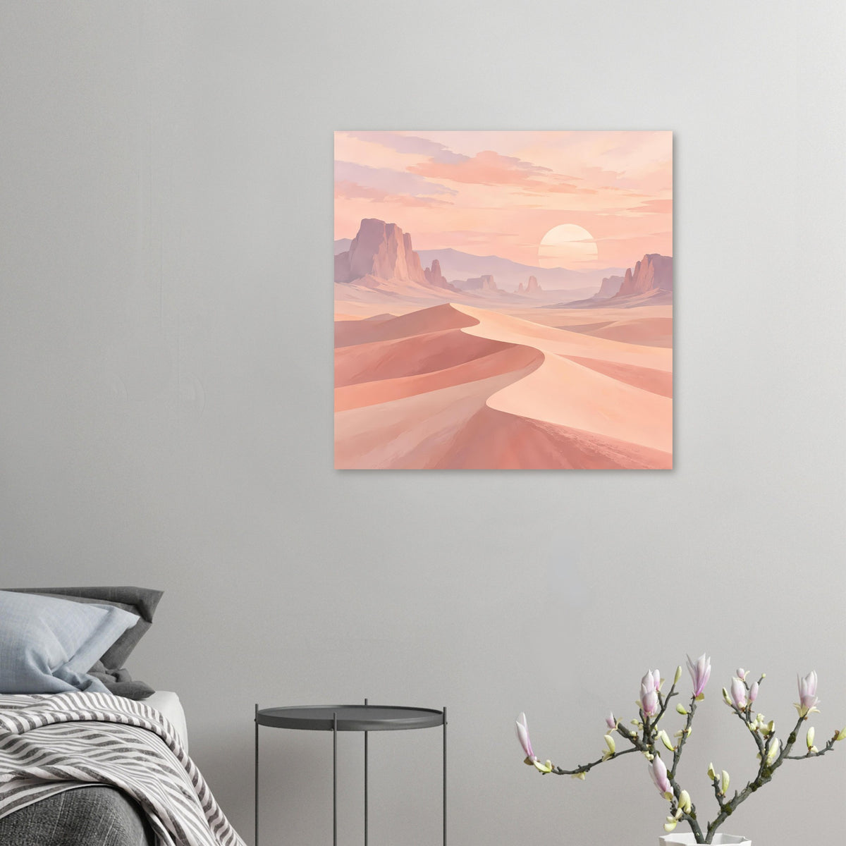 Quadratposter: Pastellwüste mit Sanddünen und untergehender Sonne
