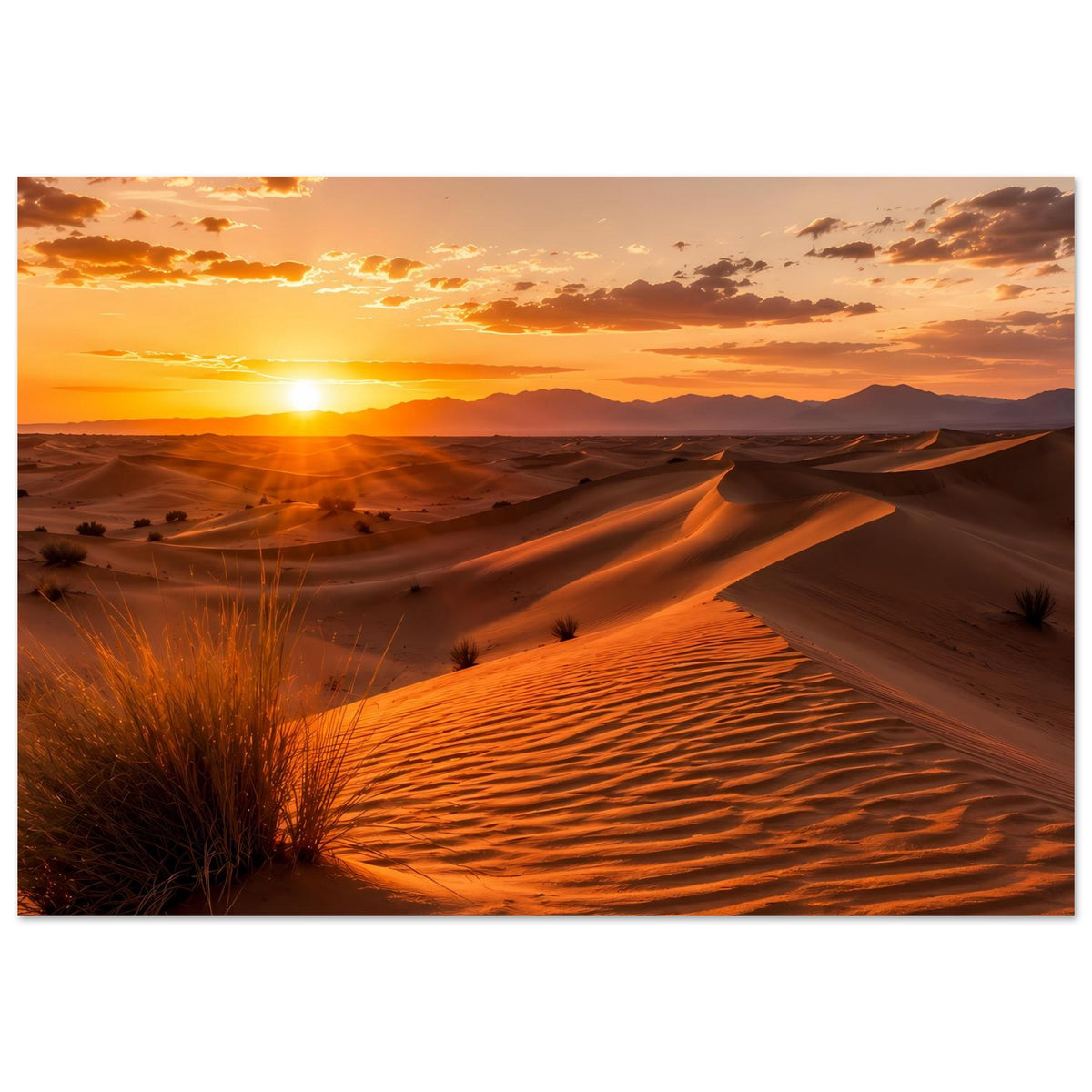 Wüstenlandschafts-Poster mit Sanddünen und goldenem Sonnenuntergang, horizontal